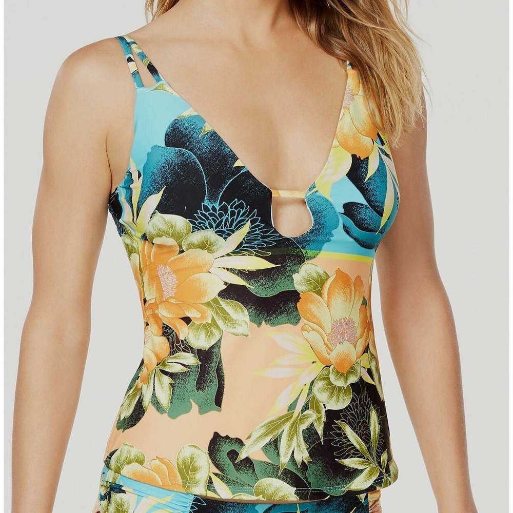 $64 Lucky Brand Women's Green Tropical Paradise Tankini Top Swimwear Size XS NWT